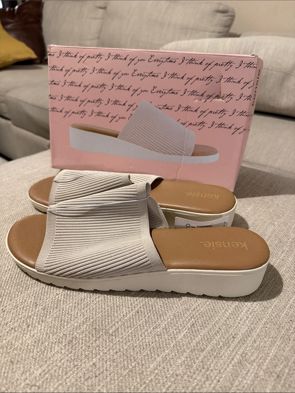 Kensie Women’s Beige Knit Slide Sandals